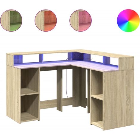 Maison Exclusive - LED-Schreibtisch Sonoma-Eiche 130x130x91 cm Ho