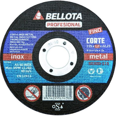 FPLUS disco c/inox bellota 115mm.50300 , Disco C Metal/inox Eje Fino - BELLOTA - 50300 - 115X1 MM