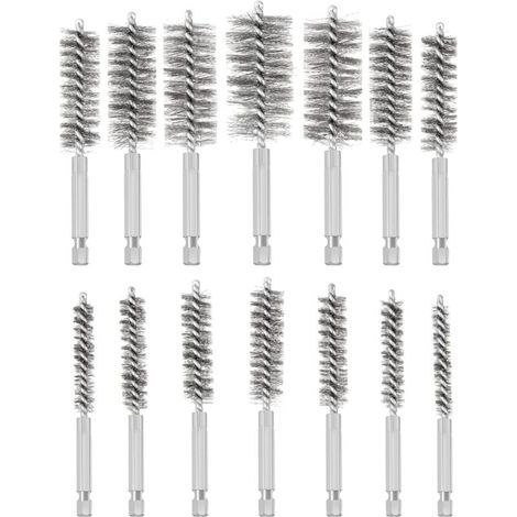 Brosse Metallique pour Perceuse, 14 Pièces Brosse de Trou en Acier Inoxydable, Différentes Tailles Brosse de Nettoyage en Acier Inoxydable (1/4)