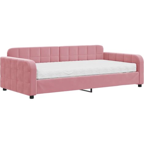 Lit simple Lit adulte Lit de jour avec matelas rose 100x200 cm velours (1/5)