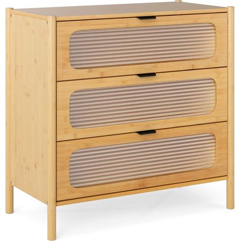 Bambus sideboard mit 3 schubladen fronten aus gehartetem glas