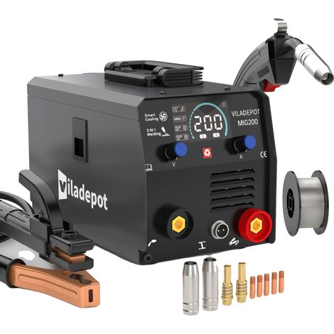 Soudeur MIG, 200A, 220V, Dimensions : 345 x 315 x 240 mm, Poids : 6,6 kg, Fonction : MIG/MMA/TIG à levée sans gaz (1/5)