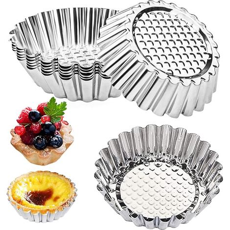 Tart Tins, 8PCS Stainless Steel Non Stick Egg Tart Mould, Fluted Round Pie Tin for Baking Quiche Pie Egg Tart Tartlet Pudding Cake Baking Tool (3.7inch) (1/5)