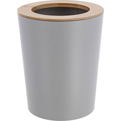 Bidone in metallo svasato con coperchio in bambù 5l - bambù grigio chiaro - Tendance