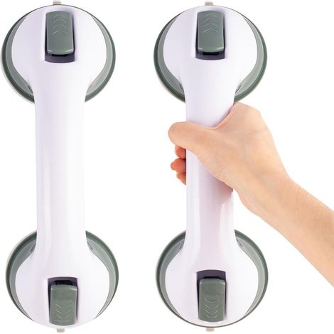 2 Pieces Suction Cup Shower Handle Bathroom Grab Bar No Drilling Non-Slip Safety Handle for Bathtub and Toilet, Removable Grey Holder for Elderly People (1/5)