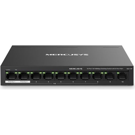 Mercusys MS110P switch di rete Gestito Fast Ethernet (10/100) Supporto Power over Ethernet (PoE) Nero (1/4)