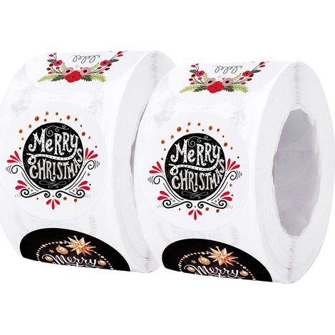 Étiquettes Auto-Adhésives Noël - Rondes - Papier Qualité Supérieure - Pour Cadeaux Boîtes Enveloppes Emballages - 2 Rouleaux × 50 Pièces (1/5)