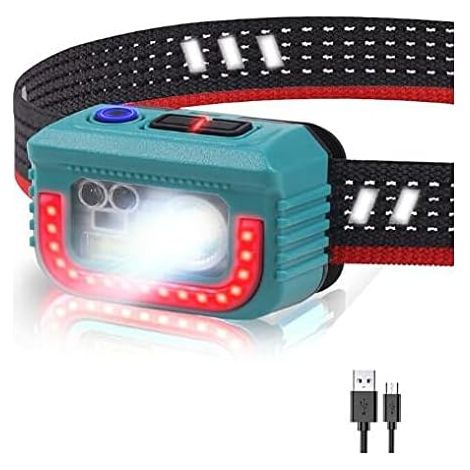 Lampada frontale ricaricabile, sensore di movimento a 3 luci, lampada frontale a 7 modalità, lampade frontali impermeabili (1/5)