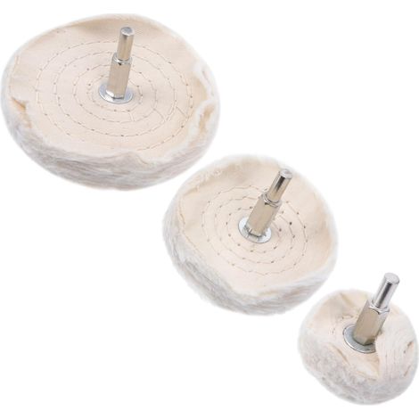 Balai à polir 3 disques en flanelle beige 50/75/100 mm pour polissage à la cire adapté pour touret polir et kit polissage phare voiture sur métal et bijoux (1/5)