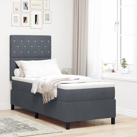 LED Boxspringbett mit Matratze Dunkelgrau 80 x 200 cm Stoff