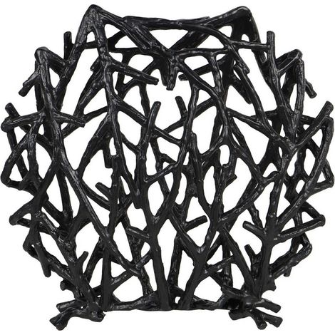 Twig Sculpture Disc Vase - Aluminium - L9 x W34 x H31 cm - Raw Black