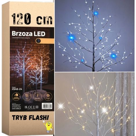Albero di Natale 96 LED - betulla luminosa 120 cm + ALBERO DI BETULLA FLASH A LED DECORAZIONE NATALIZIA FLASH 120 CM 96 LED MORE&DECO