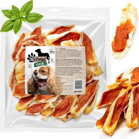 Golosina para perros: Oreja de conejo con pollo Mr. Pretzel 500 g