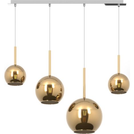 Lampadario moderno 4 luci vetro oro a sospensione Future - Attacco E27 max 60W - Struttura cromo 88x25x220cm (1/5)