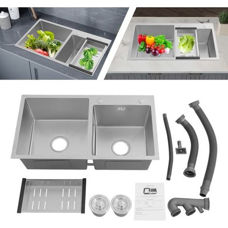 Stainless Steel Kitchen Sink Double Bowl Kitchen Sink with Drain Basket (1/5)