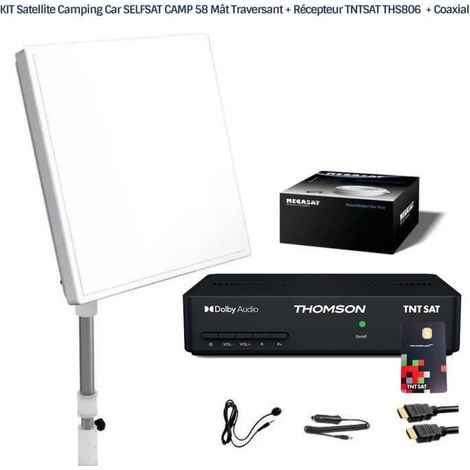 KIT Satellite Camping Car SELFSAT CAMP 58 Mât Traversant + Récepteur TNTSAT THS806 + Coaxial