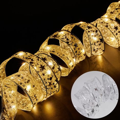 Ruban Lumineux De Noël - 10 Ampoules Par Mètre - Double Couche Avec Estampage Doré - Pour Décoration Intérieure Et Extérieure - 1 Pièce (1/3)