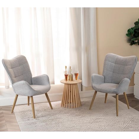 Lot de 2 Fauteuil de Salon Chambre Scandinave Chaise Coiffeuse avec Accoudoirs et Assise Épais Pieds en Métal Effet Bois Rembourré en Tissu Gris (1/5)