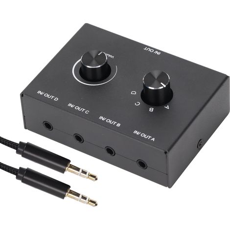 Passiver Audio-Umschalter mit 4 x 3,5-mm-Klinkenbuchsen – 1 Eingang, 4 Ausgänge / 4 Eingänge, 1 Ausgang für Kopfhörer und MP3-Player