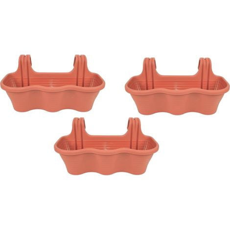 KIT 3 PZ FIORIERA 3 POSTI BALCONE BALCONIERA PLASTICA MARRONE CM 53x28x25H 584d