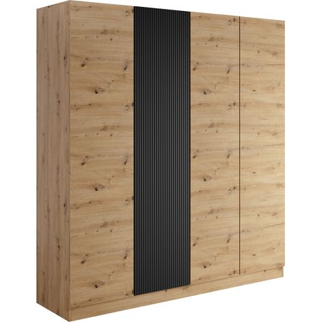 Armario Lunole 107, Roble Artisan + Negro, 220x205x55cm, Puertas de armario: Con bisagras, Número de estantes: 0