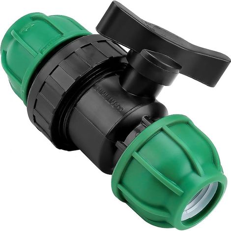 Robinet d'arrêt à boisseau sphérique 25 mm (1") - Double écrou en Polyéthylène pour Irrigation, Piscine et Conduites d'Eau (1/5)
