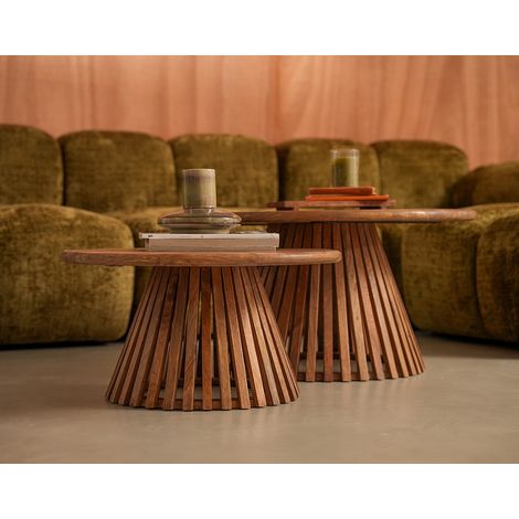 Lisa Design – Lot de 2 tables basses gigognes en manguier massif – Ronde 80 cm – Finition satinée – Idéal pour salon moderne