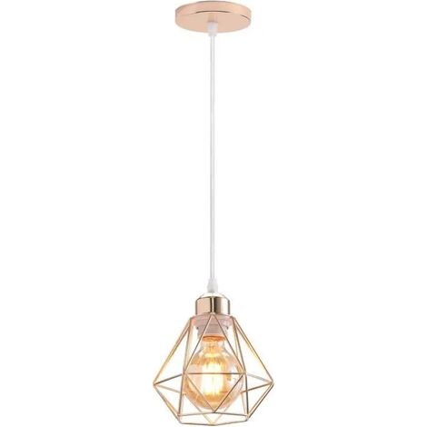 Lustre Suspension Industrielle, Moderne Lampe Luminaire en Cage Métal Or Champagne pour Salon Chambre (1/4)
