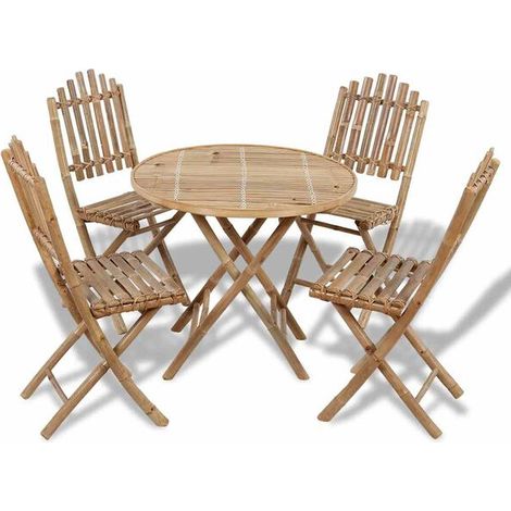 Ensemble de Table et Chaises Pliantes pour Extérieur 5 Pièces en Bambou (1/5)