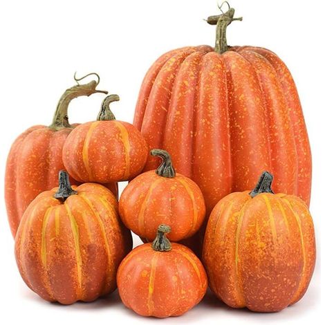Lot de 7 citrouilles artificielles, décoration d'automne pour Thanksgiving, Halloween, Noël (1/5)