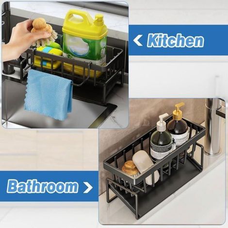 Organisateur Évier - Acier Carbone - Vidange Automatique - Pour Cuisine Salle De Bain Chambre - 23 x 10 x 9 cm - 1 Pièce (1/4)