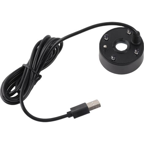 Fuente de agua con nebulizador USB, luces LED de colores de 5 V y atomizador ultrasónico para estanques, jardines de rocas, acuarios y fregaderos (negra). (1/5)