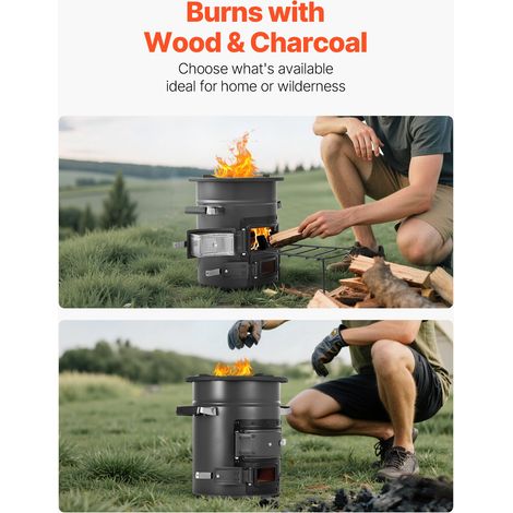 Réchaud Camping Rocket, Poêle à Bois Portable en Acier SPCC, avec Sac de Transport, Double Porte, Réchaud à Fusée à Charbon de Bois pour Cuisine et Chauffe en Plein Air, Randonnée, dans Jardin (1/5)