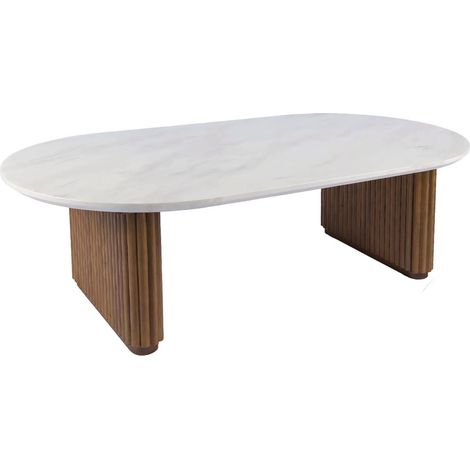 sweeek - Ovaler Couchtisch aus Hevea-Holz mit Steinoptik-Furnier