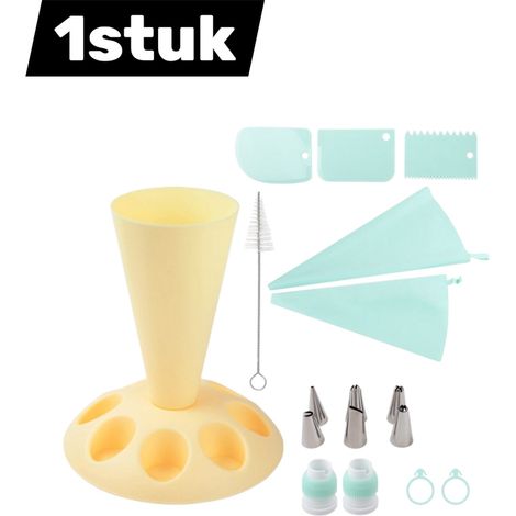 Ensemble - Support de rangement pour ustensiles de pâtisserie et de décoration - Ensemble de douilles à pâtisserie - Douilles à poche à douille détachables - Support de rangement pour poches à douille (1/5)