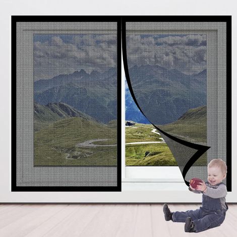 Moustiquaire Magnétique pour Fenêtre 131 x 98 cm Moustiquaire Fenetre Ajustable Facile à Installer Fermeture Automatique pour Baie Vitree Fenetre Coulissante, Noir (1/5)