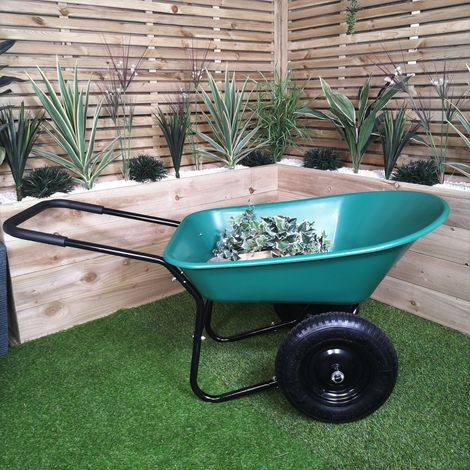 Heavy Duty 2 Wheel Outdoor Pneumatic Plastic Garden Wheelbarrow in Green (1/5)