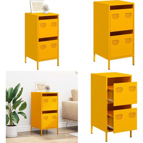 Aparador acero laminado en frío amarillo mostaza 35x39x73,5 cm - Aparador decorativo - Aparador para dormitorio