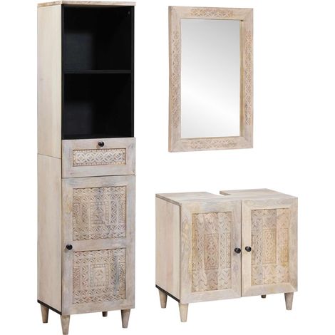vidaXL Badezimmermöbel-Set mit Schubladen 3 pcs Weiß Holzwerkstoff (1/5)