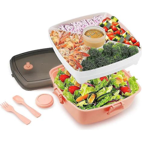 Salatbehälter zum Herausnehmen, Salatschüssel mit 5 Fächern im Bento-Stil, wiederverwendbarer Gabel, Löffel und (1/5)