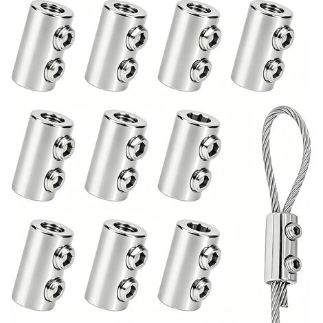 10 x 304 Stainless Steel Cable Clamps, Double Opening Duplex Clip Cable Suitable for Cables 1.5 to 2 mm, for Fixing Clothesline and Durable Metal Cables (1/5)