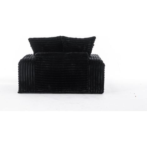 Fauteuil méridienne en velours côtelé avec mousse à mémoire de forme, 4 coussins amovibles, noir, 135x165x58 cm (1/5)