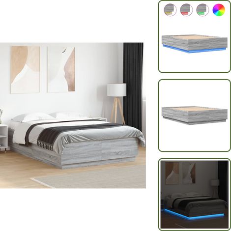 The Living Store Cadre de lit avec LED sans matelas sonoma gris 120x200 cm - Cadre De Lit - Lit Avec Led - Luminaire De Lit - Éclairage De Chambre - Sommier (1/5)
