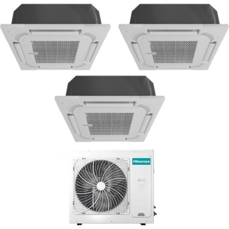 Hisense Trial Split Inverter Aire Acondicionado Cassette 12+12+12 con 4AMW81U4RJC R-32 Wi-Fi Opcional 12000+12000 con Mando a Distancia y Panel Incluido