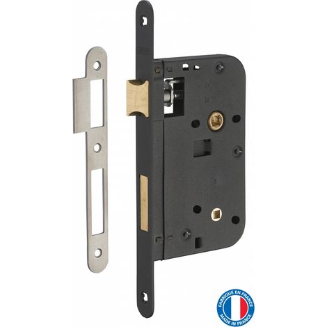 THIRARD - Serrure encastrable à condamnation pour salle de bain et toilette, axe 60mm, bouts ronds, noir - THIRARD