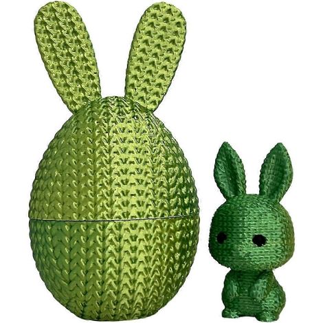 (1 lot, jaune et vert) Œuf de Pâques imprimé en 3D, prérempli avec un lapin à l'intérieur, dans un panier de Pâques (1/5)