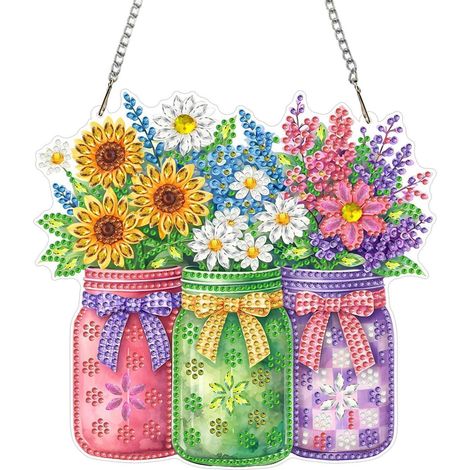 Pendentif 5D Diamond Painting Fleur avec chaîne pour fenêtre et jardin