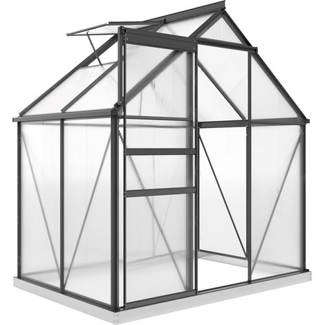 Serra in Policarbonato e Alluminio con Porta a Battente e Finestra a Tetto, 192.5x131x200 cm, Grigio