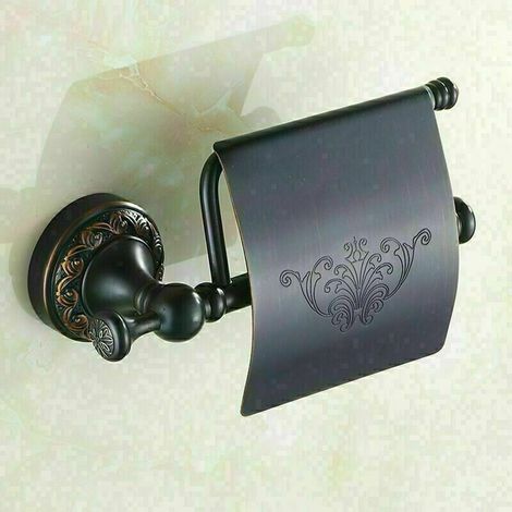Toilettenpapierhalter mit Klappe, gebürstetes Messing im Antik-Look, schwarz (1/5)
