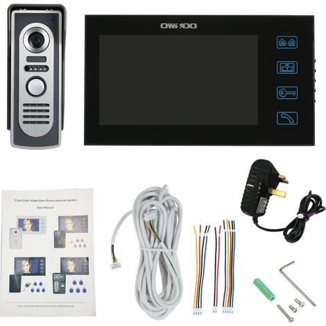 OWSOO 7 pouces couleur vidéo porte téléphone sonnette interphone Kit écran tactile étanche caméra extérieure moniteur intérieur Vision nocturne sécurité à la maison (1/5)